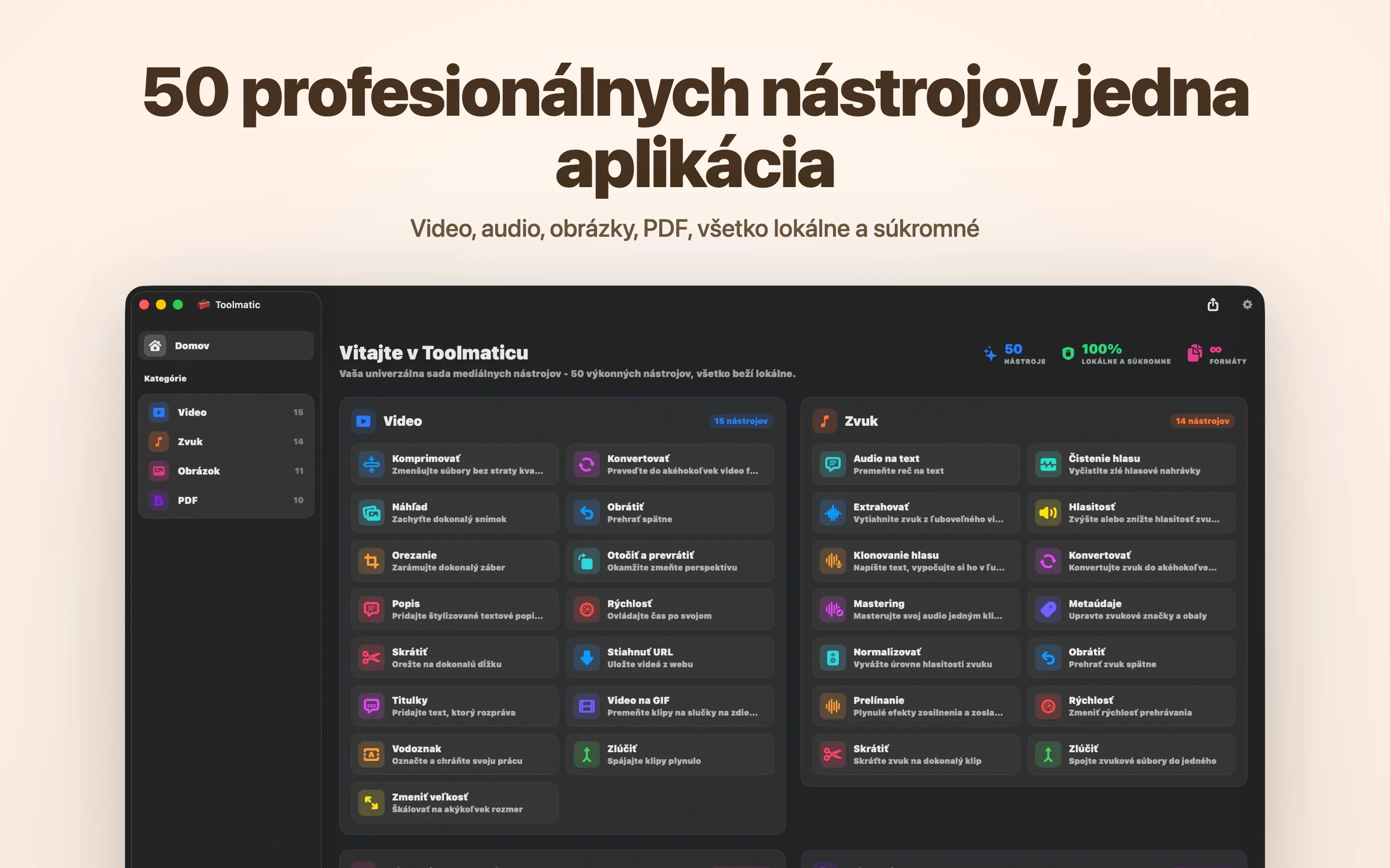 Hlavné okno Toolmaticu s kompletným katalógom nástrojov
