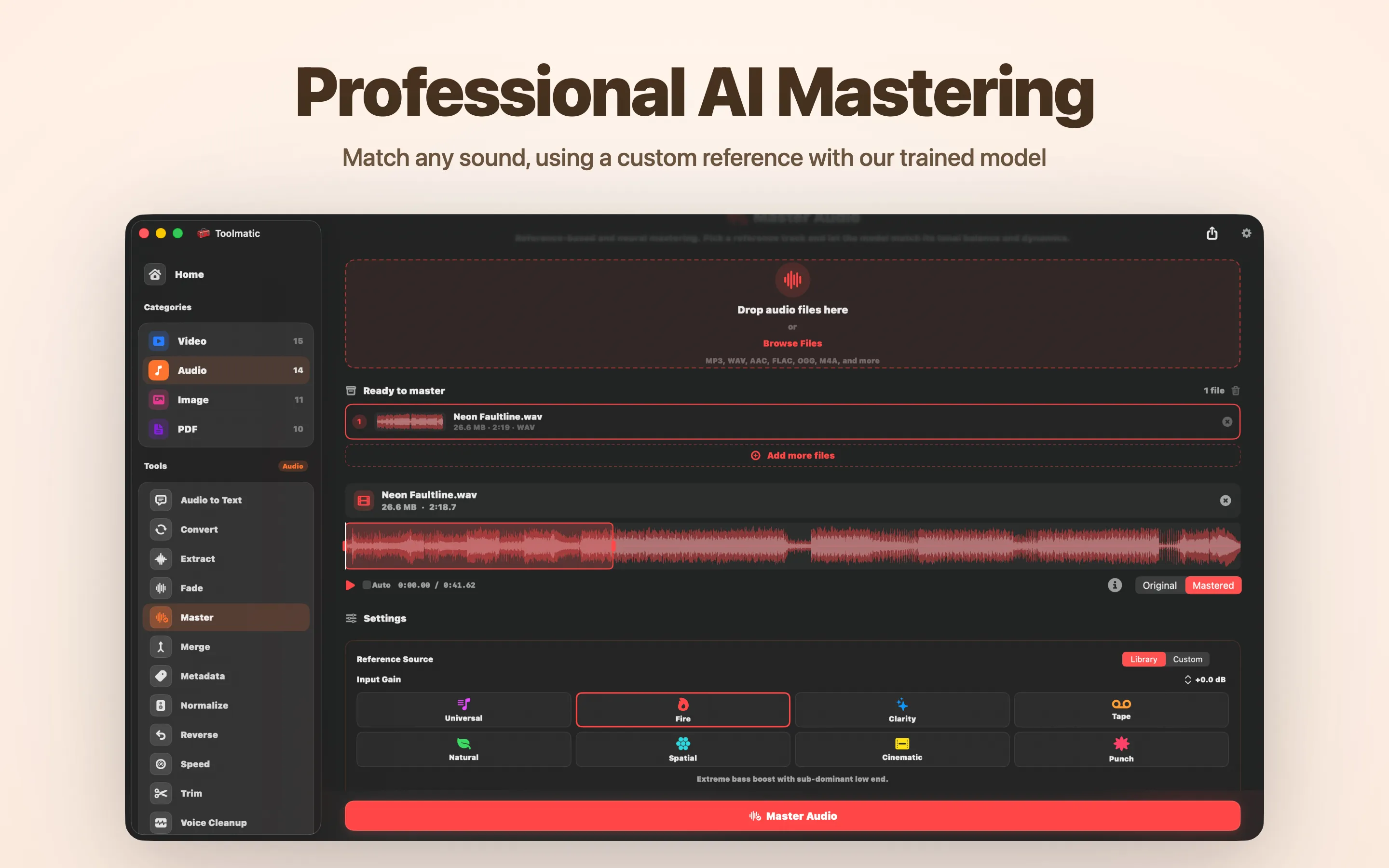 AI Mastering, eight studio presets