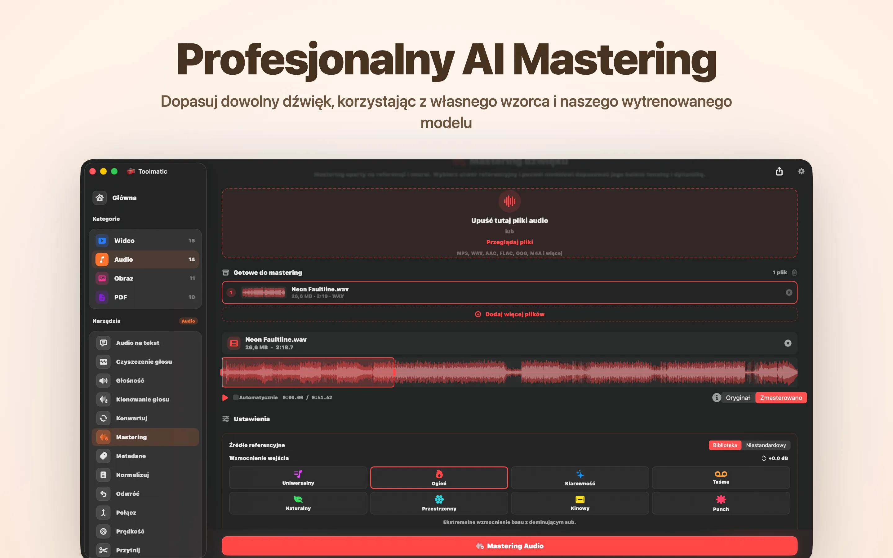 AI Mastering, osiem studyjnych presetów