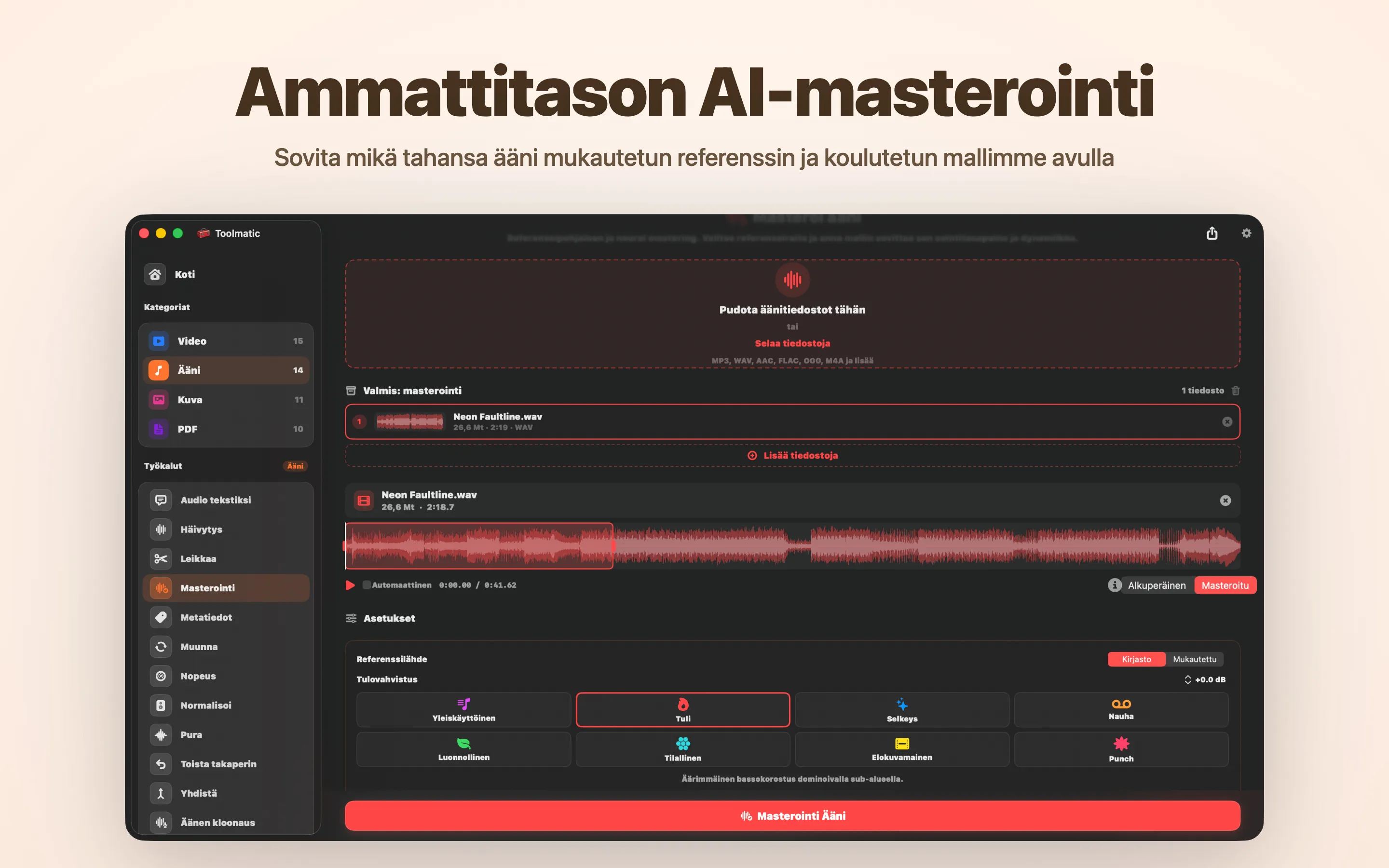 AI Mastering, kahdeksan studio-esiasetusta