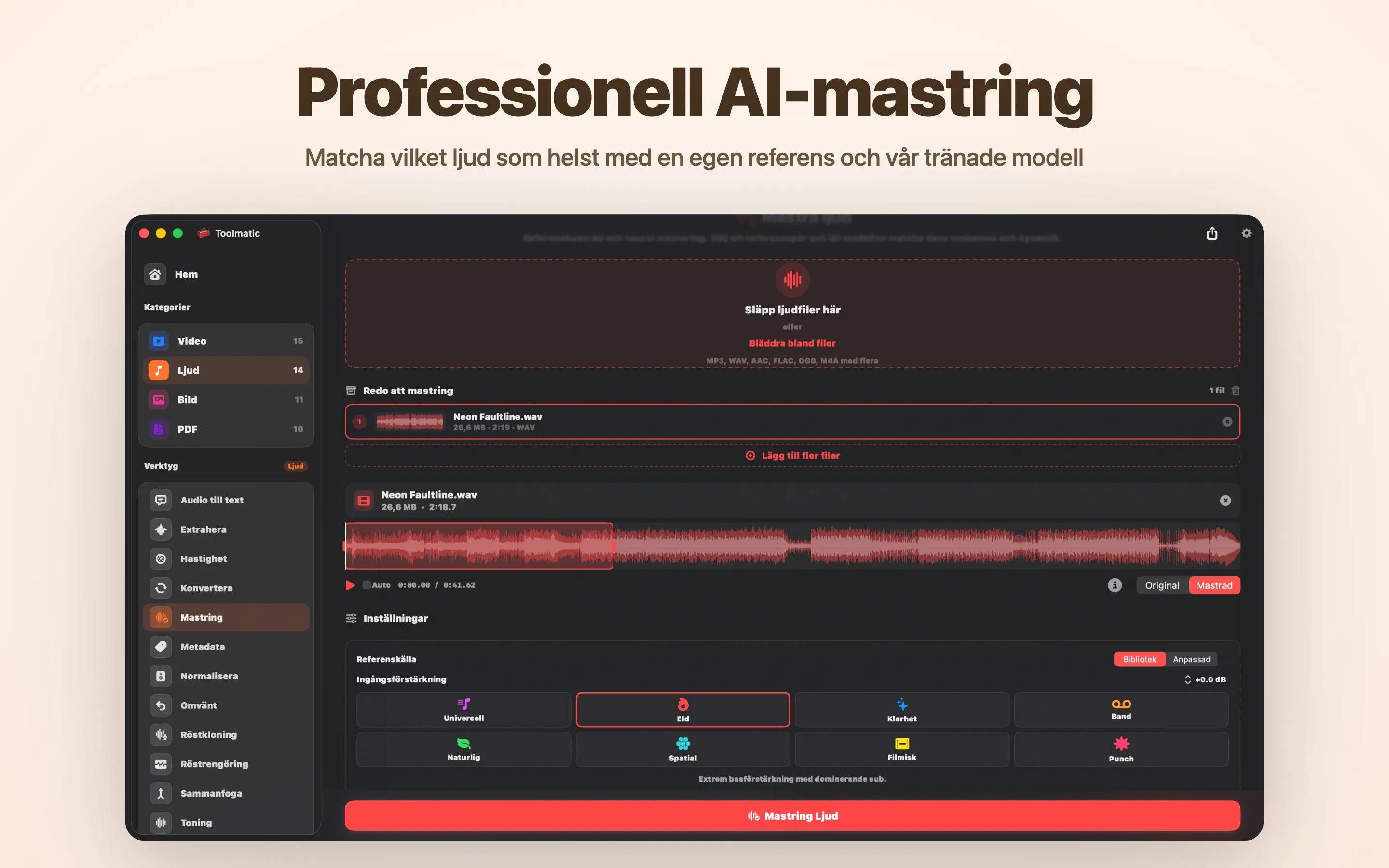 AI Mastering, åtta studiopresets