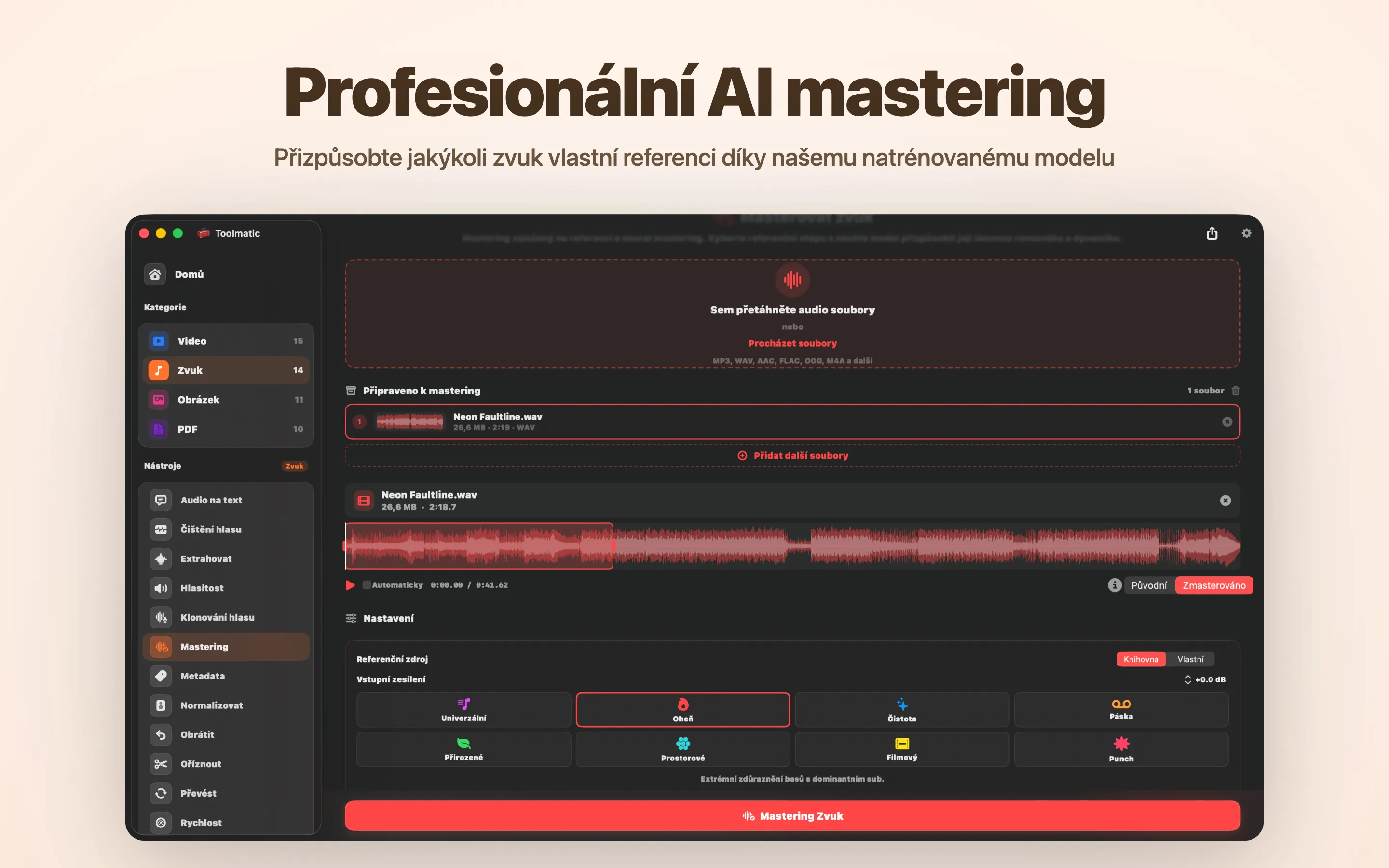 AI Mastering, osm studiových presetů