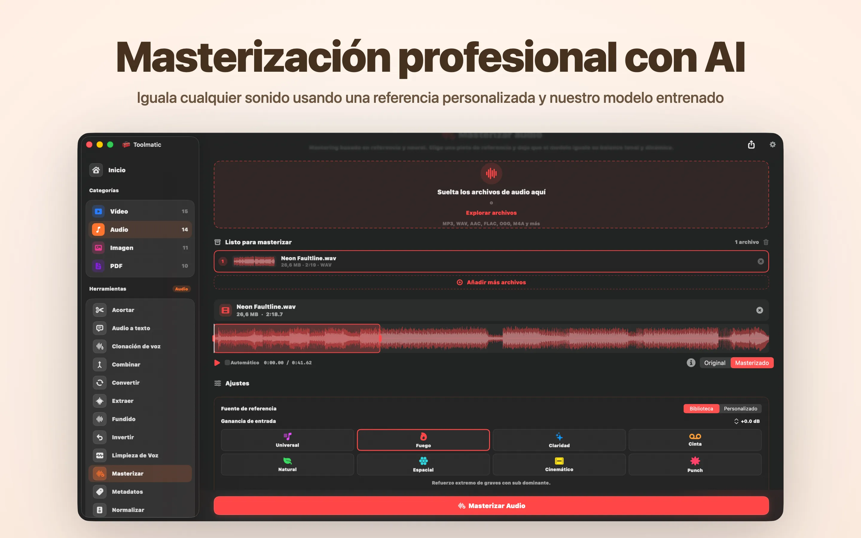 AI Mastering, ocho ajustes de estudio