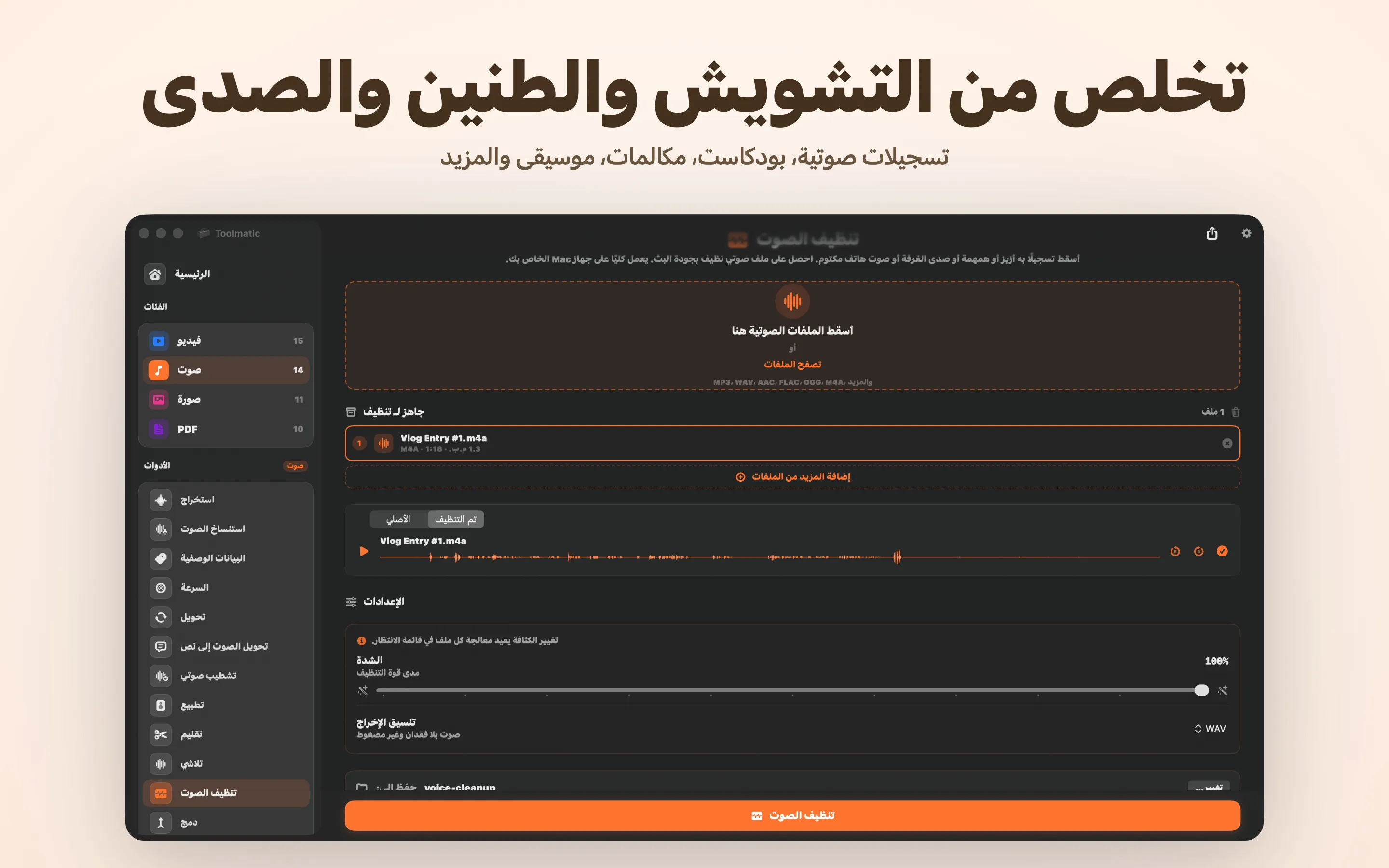 Voice Cleanup، الهسيس والطنين والصدى والقطع، اختفت