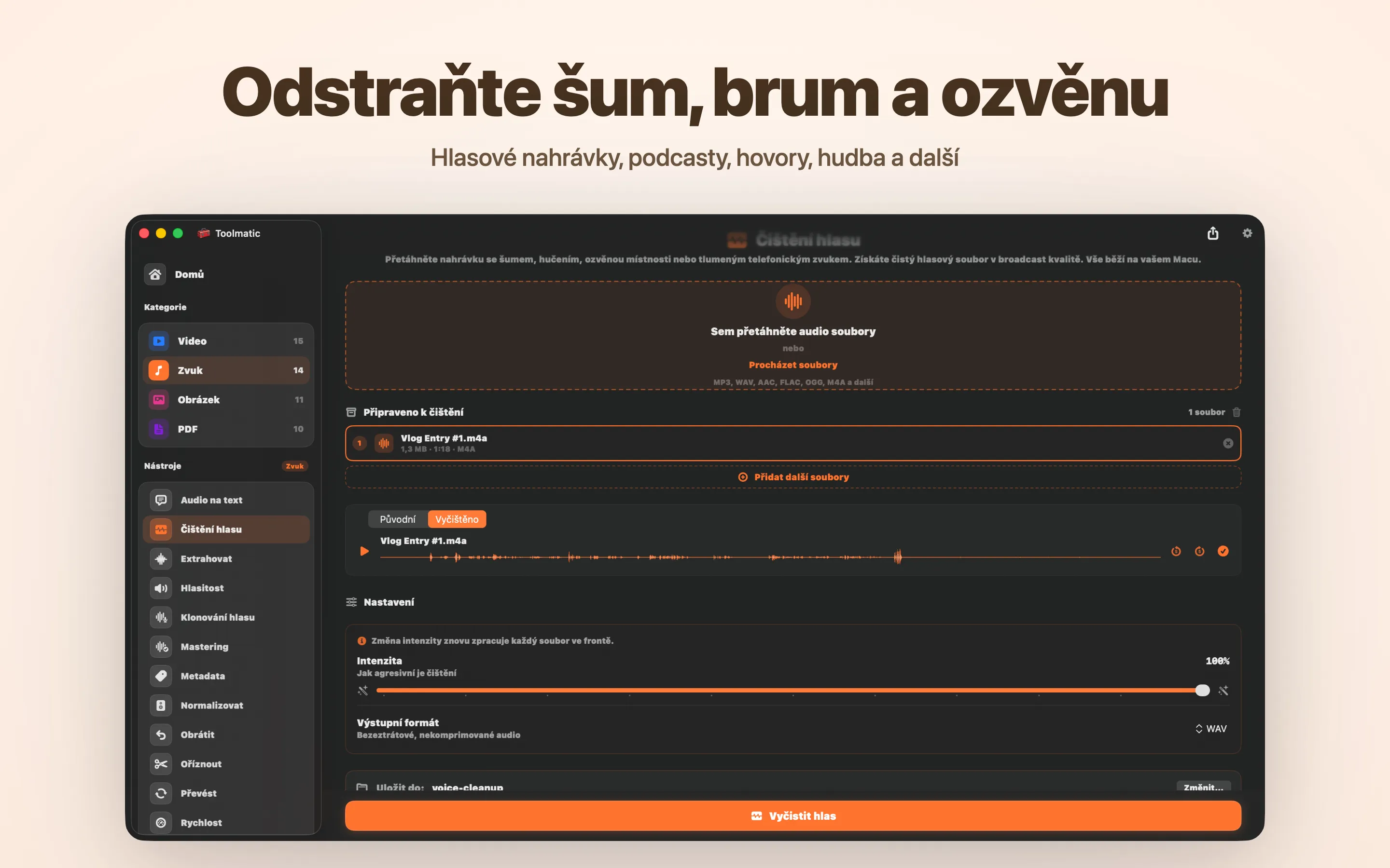 Voice Cleanup, šum, hum, ozvěna a clipping pryč