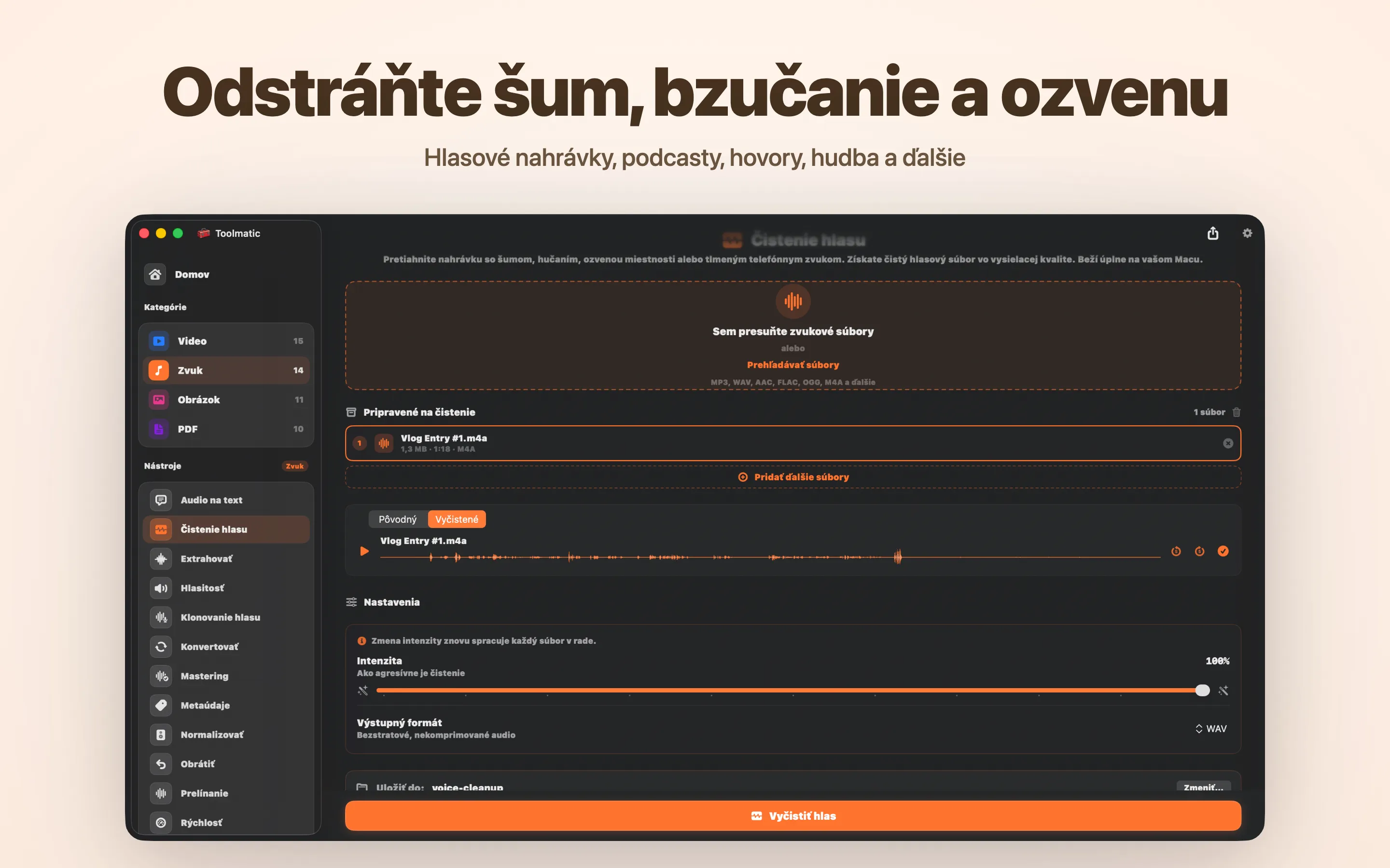 Voice Cleanup, šum, hum, ozvena a clipping preč