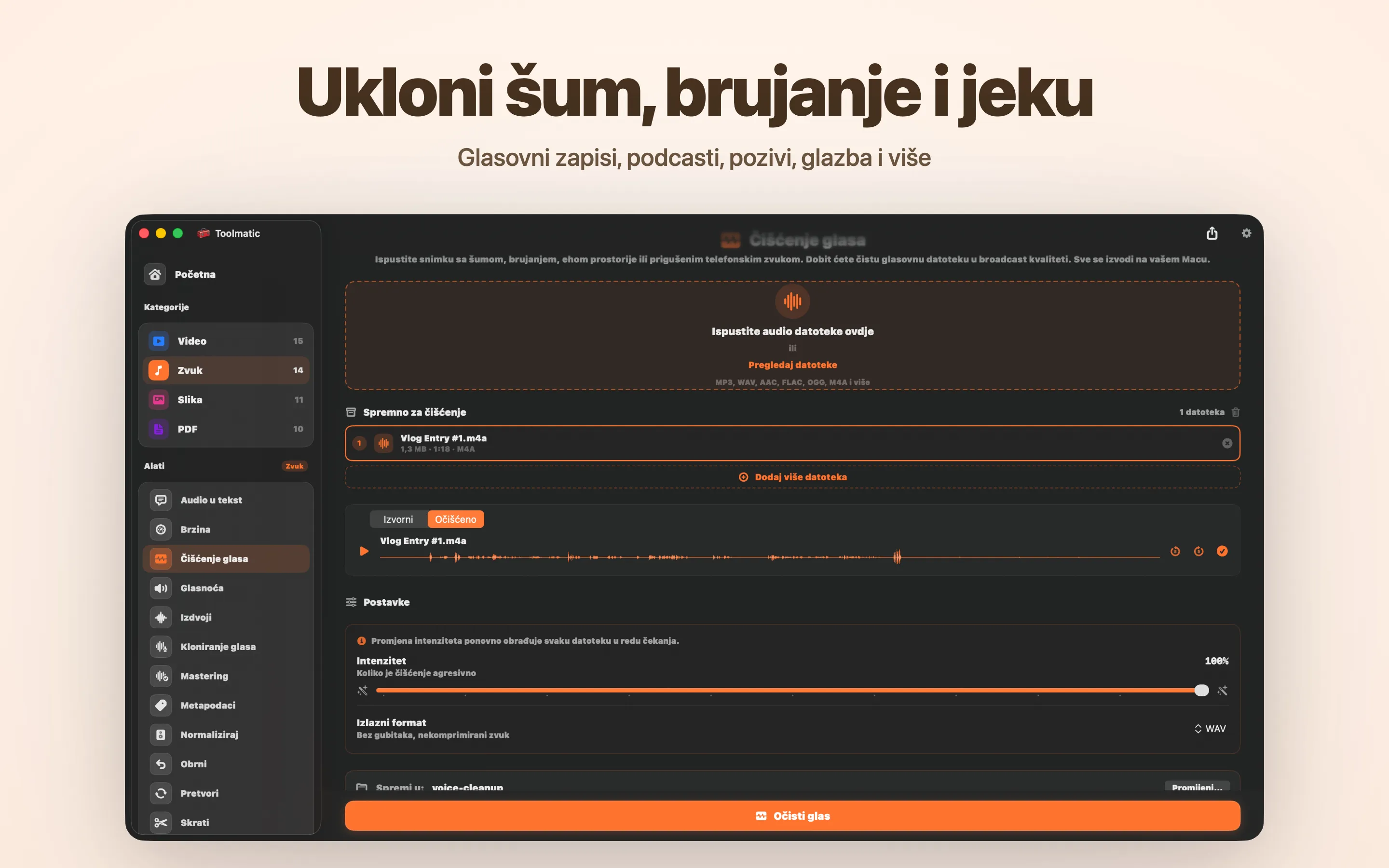Voice Cleanup, bez šuma, brujanja, jeke i clippinga