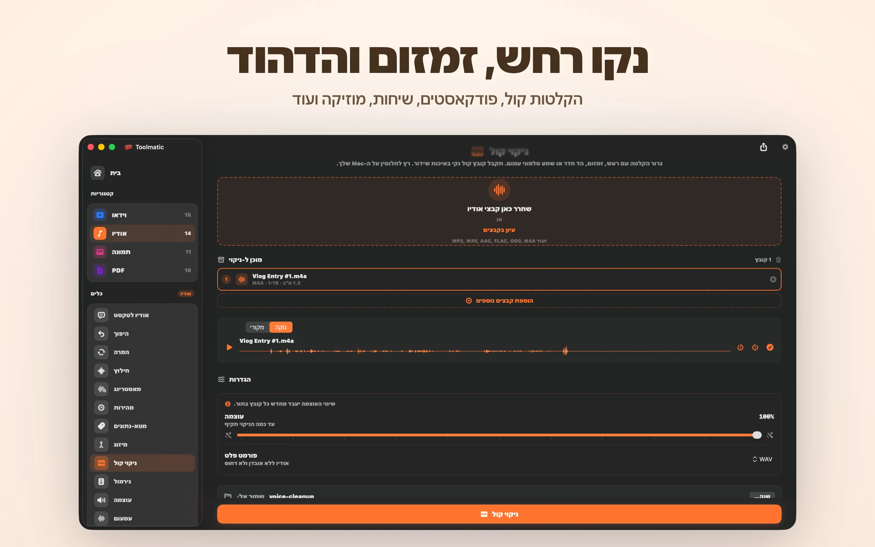 Voice Cleanup, רחש, זמזום, הד וקליפינג נעלמו