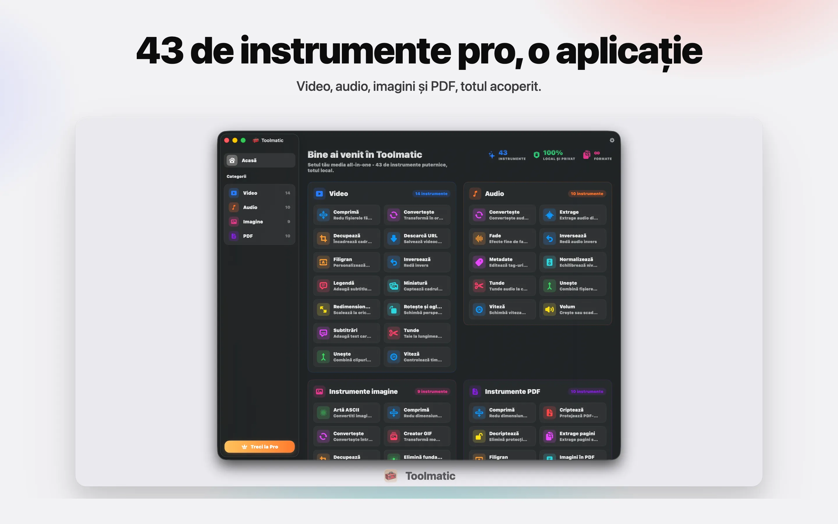 [ CAPTURĂ PRODUS, fereastra principală Toolmatic pe macOS Sonoma, 2560x1440 ]