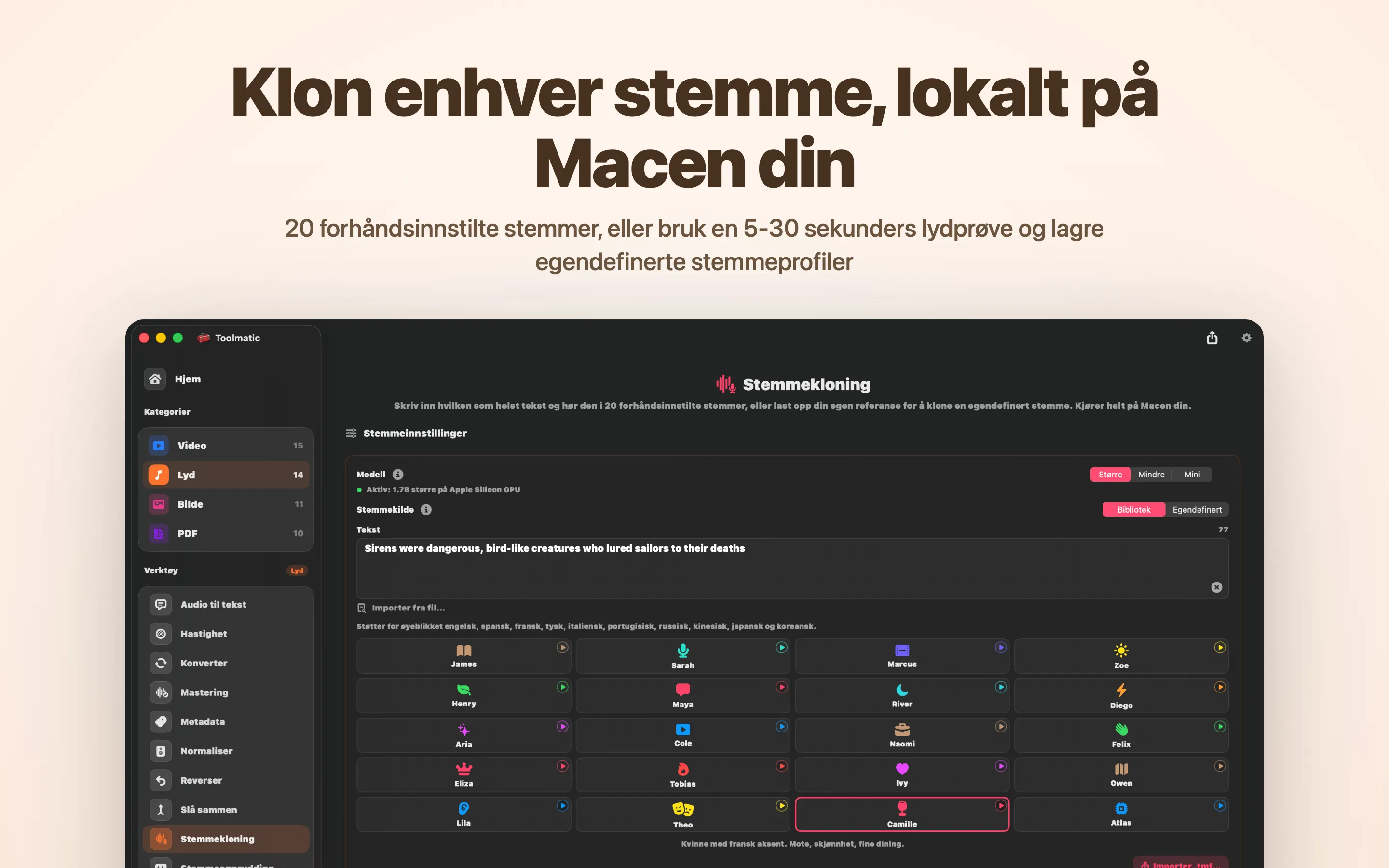 Voice Clone, egendefinert stemme fra et kort lydklipp