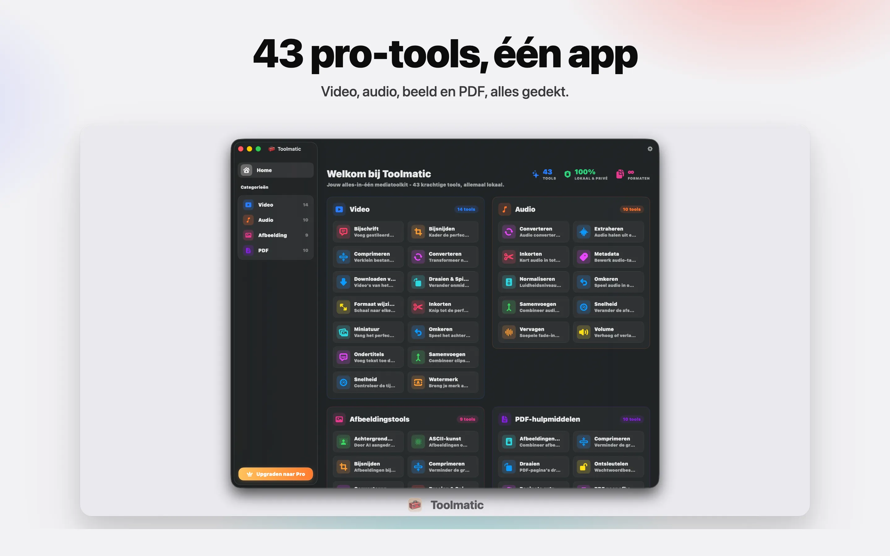 [ PRODUCT-SHOT, Toolmatic hoofdvenster op macOS Sonoma, 2560x1440 ]