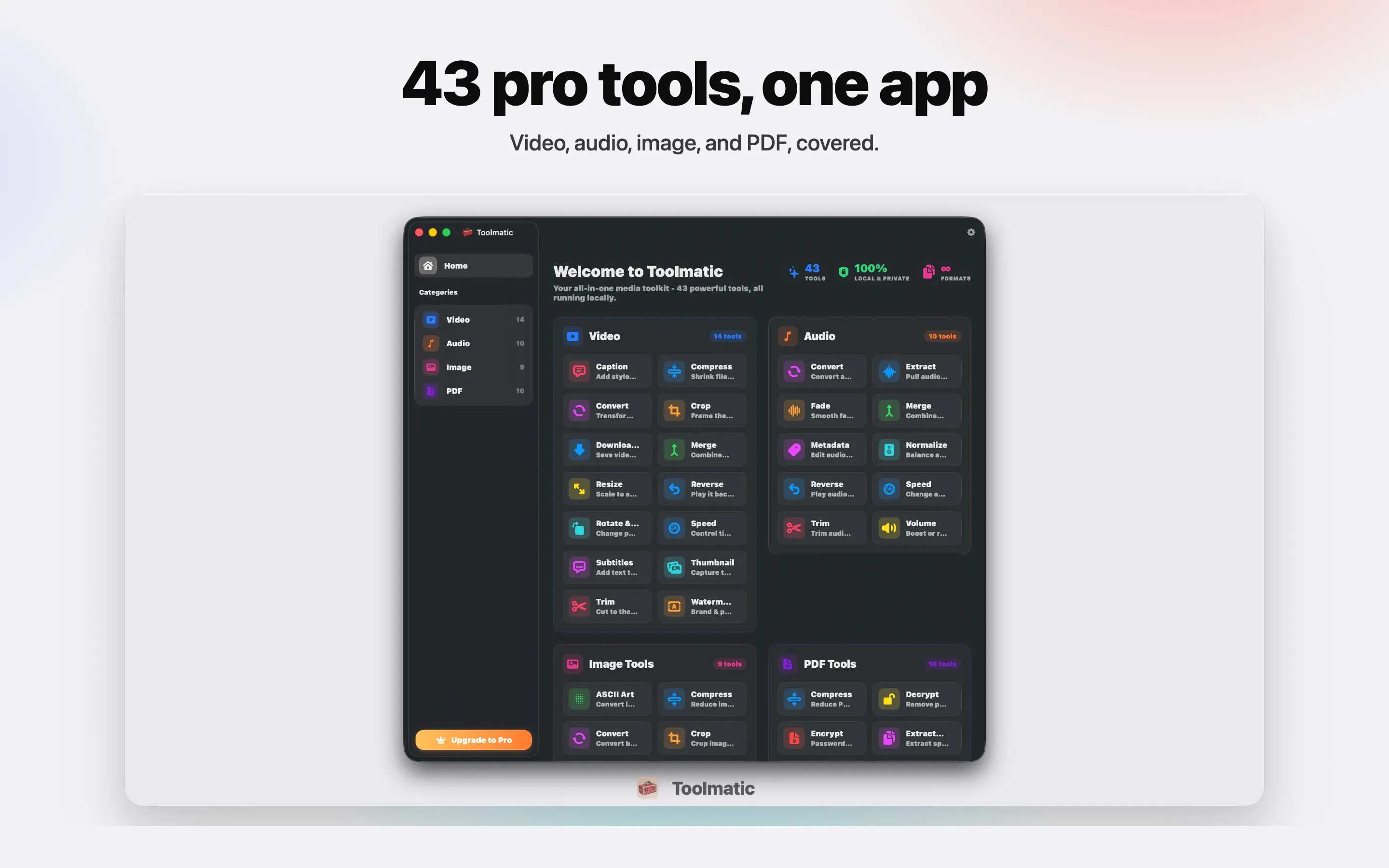 [ PRODUCT SHOT, Toolmatic main window on macOS Sonoma, 2560x1440 ]