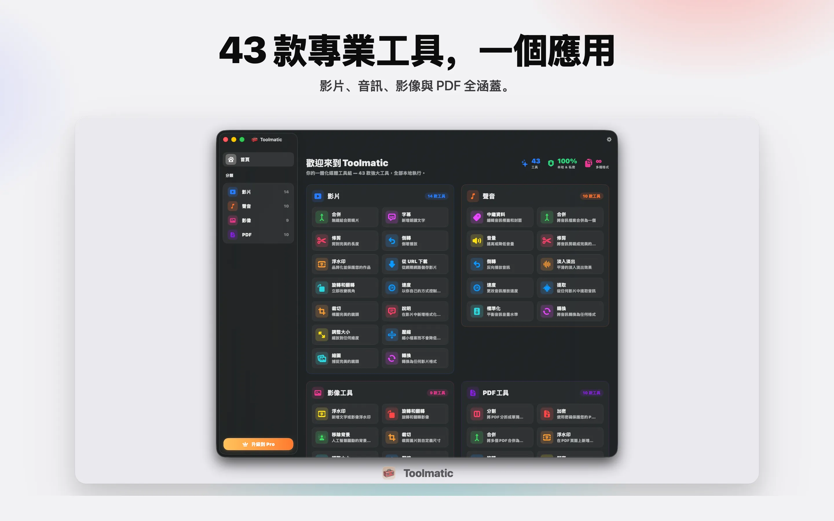[ 產品圖,macOS Sonoma 上的 Toolmatic 主視窗,2560x1440 ]
