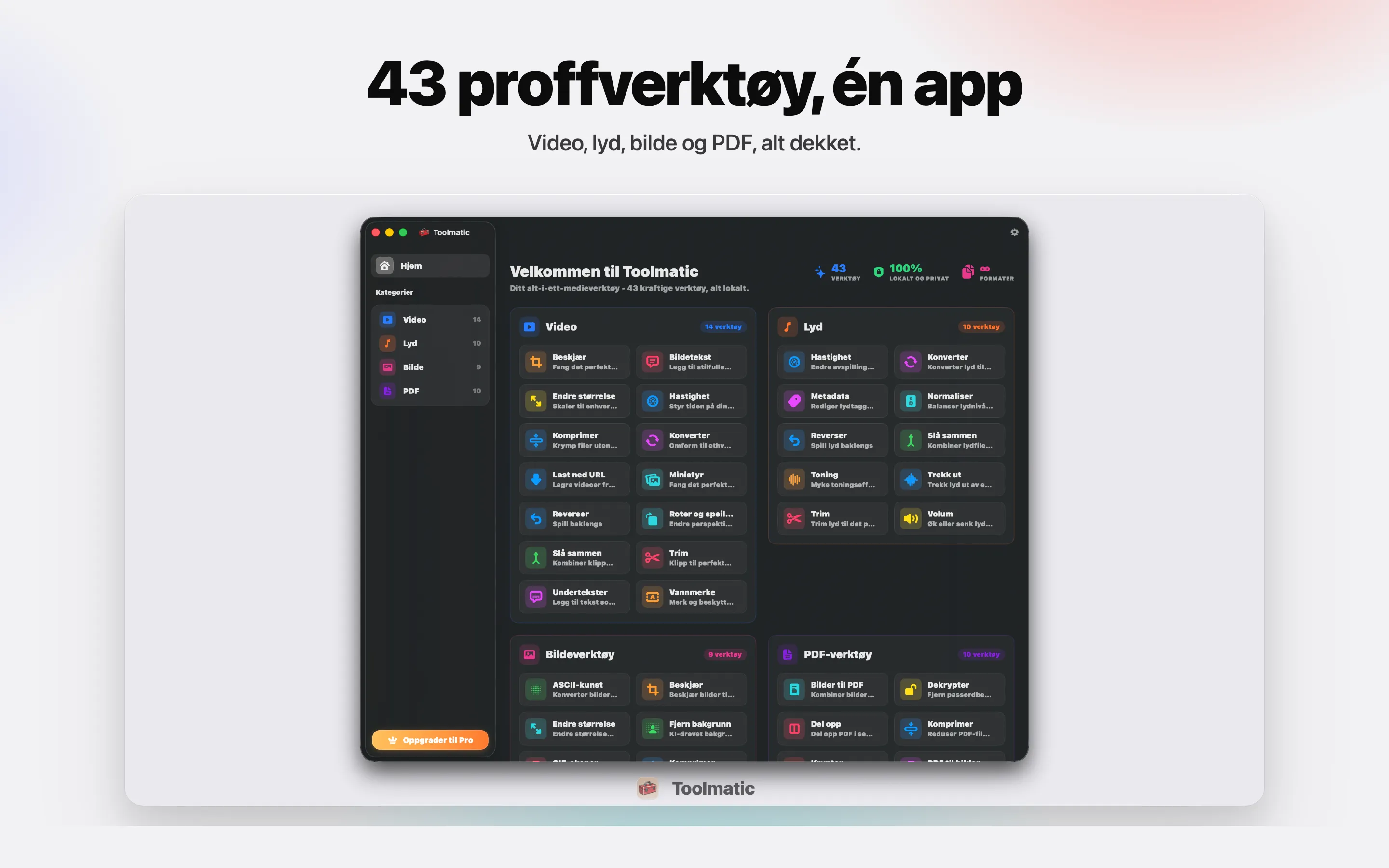 [ PRODUKTBILDE, Toolmatic hovedvindu på macOS Sonoma, 2560x1440 ]