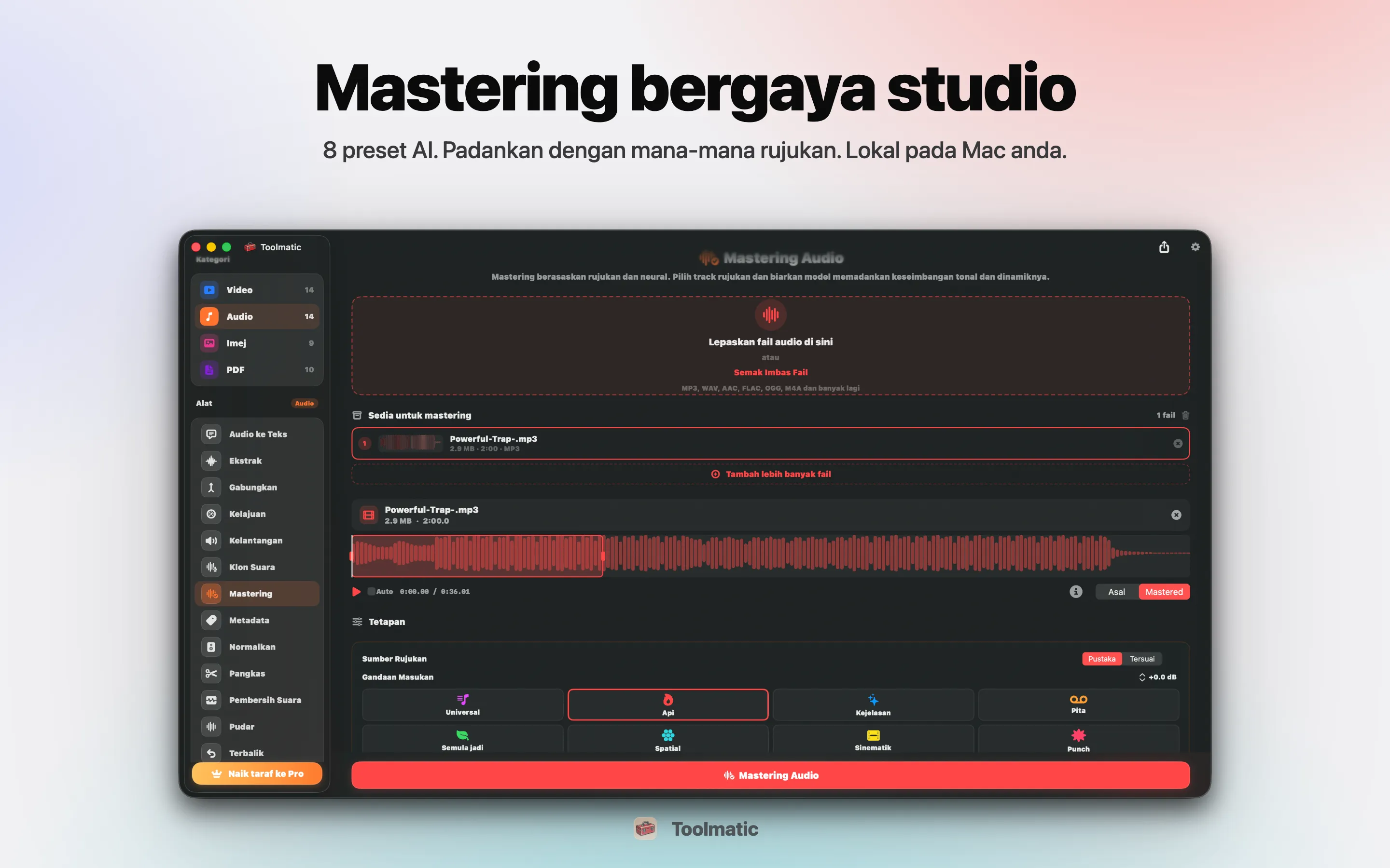 AI Mastering, lapan studio presets