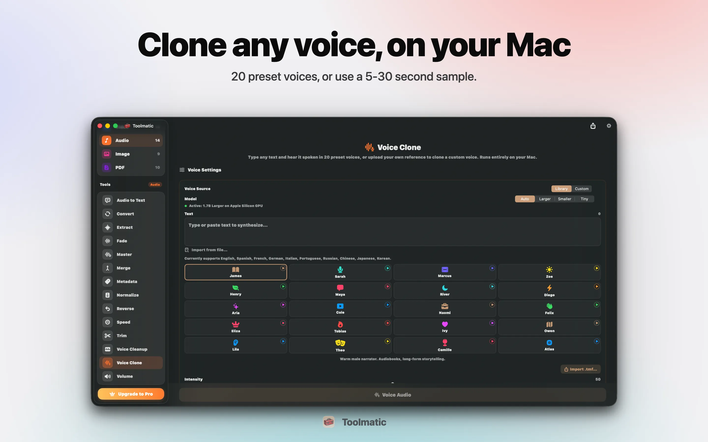 Voice Clone, custom voice from a short sample
