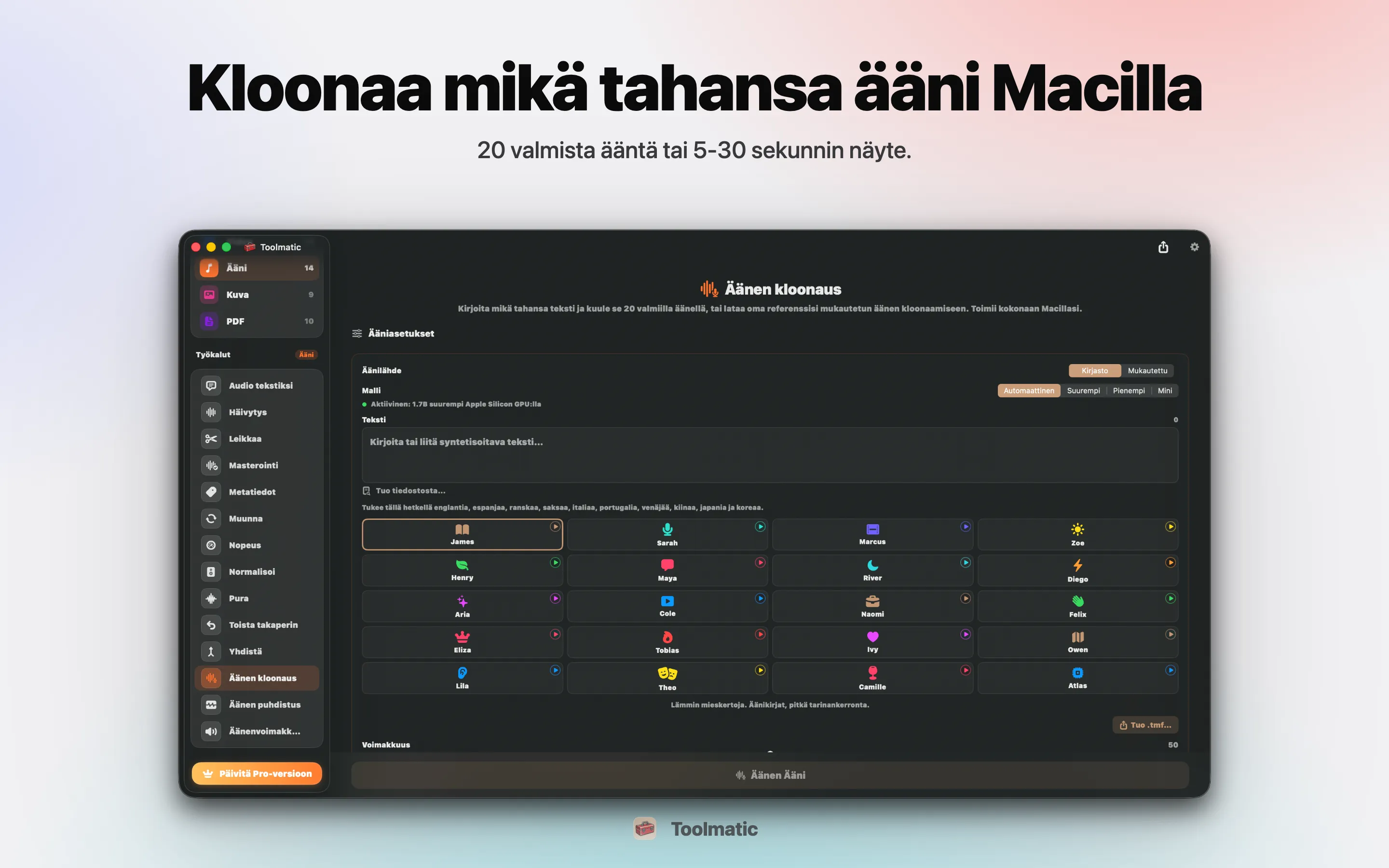 Voice Clone, mukautettu ääni lyhyestä näytteestä