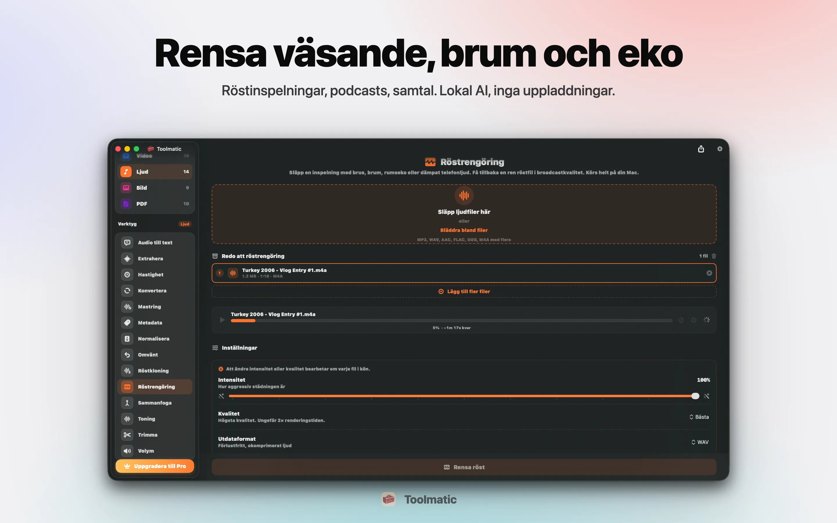 Voice Cleanup, brus, brum, eko och clipping borta