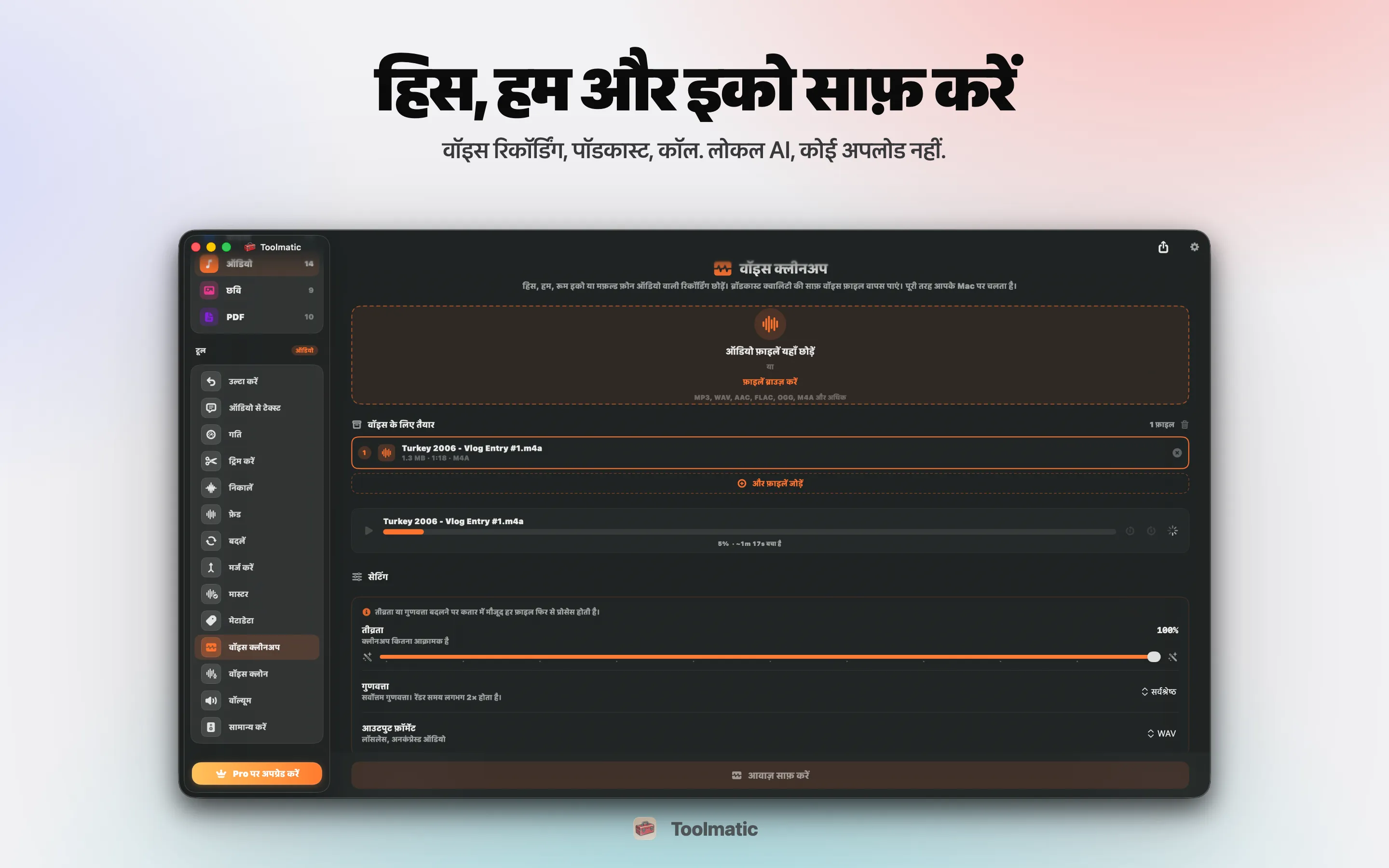 Voice Cleanup, hiss, hum, echo और clipping ख़त्म