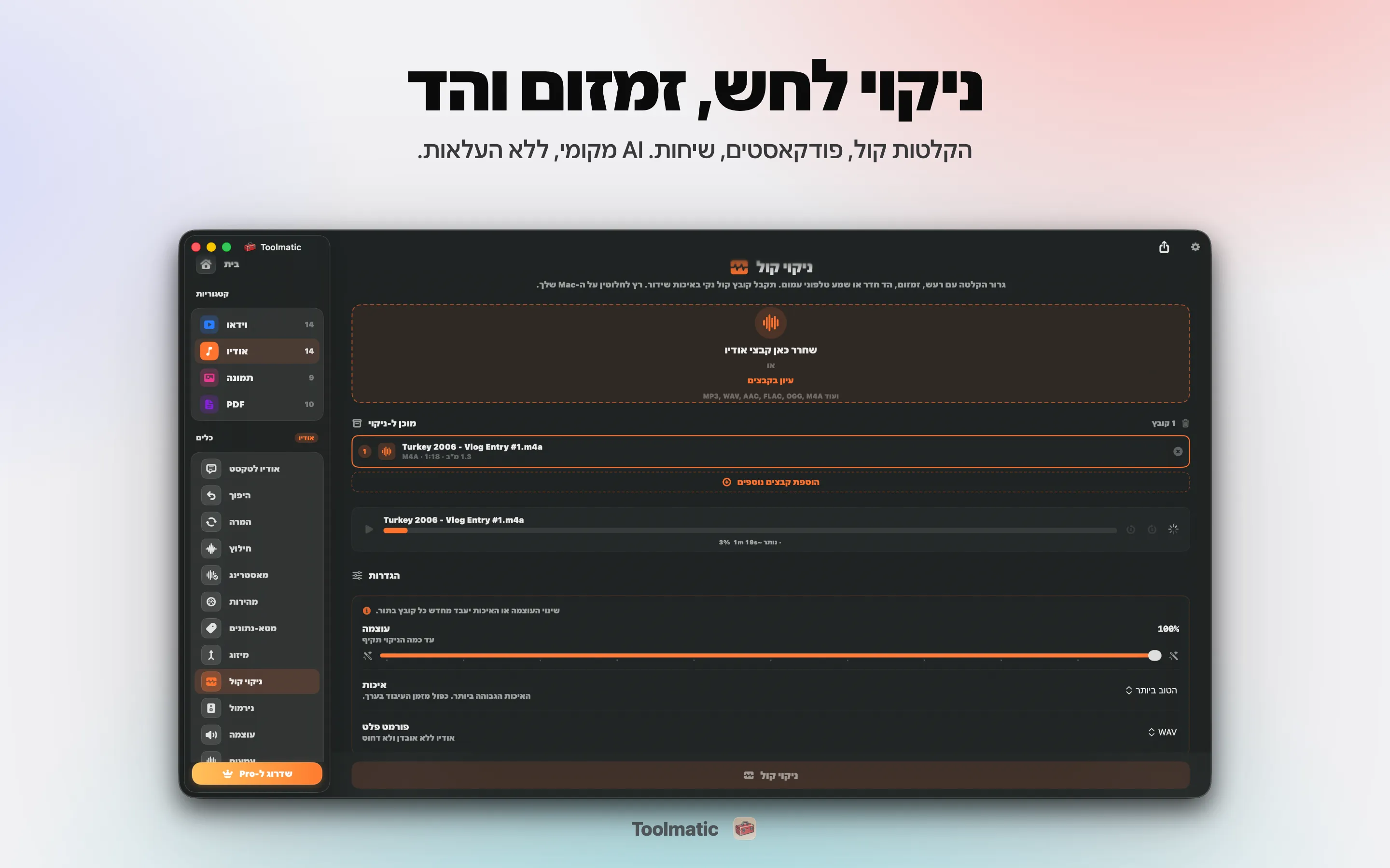 Voice Cleanup, לחש, זמזום, הד וקליפינג נעלמו