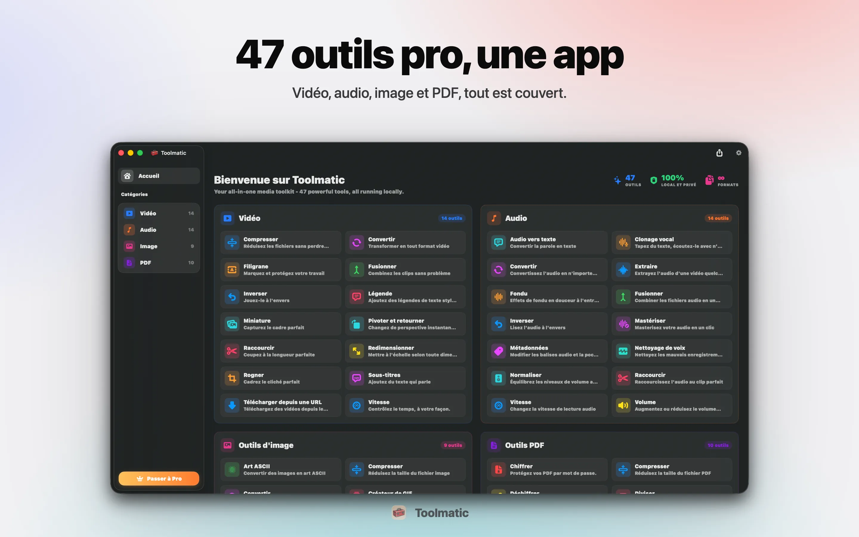 [ CAPTURE PRODUIT, fenêtre principale de Toolmatic sur macOS Sonoma, 2560x1440 ]