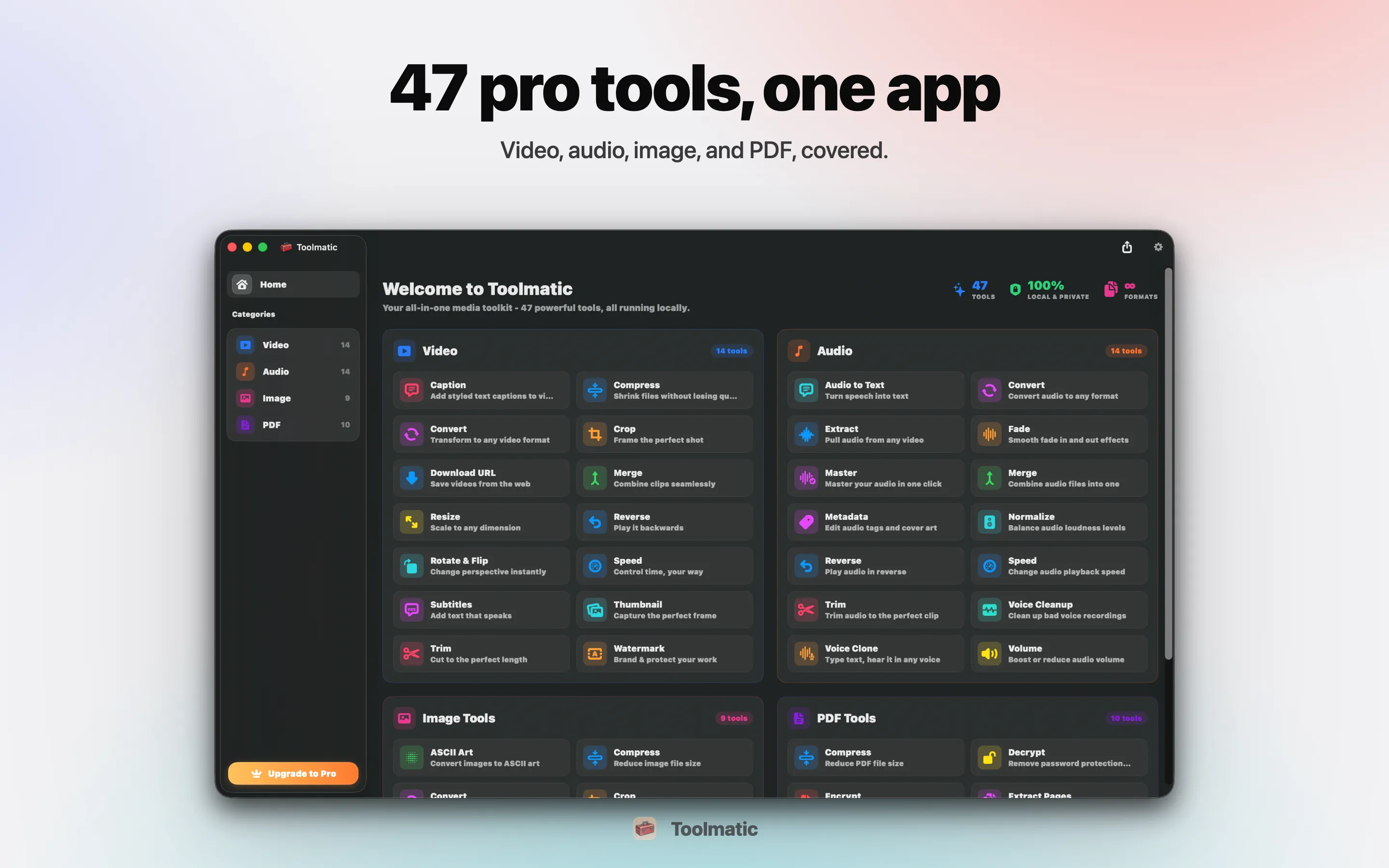 [ PRODUCT SHOT, Toolmatic main window on macOS Sonoma, 2560x1440 ]