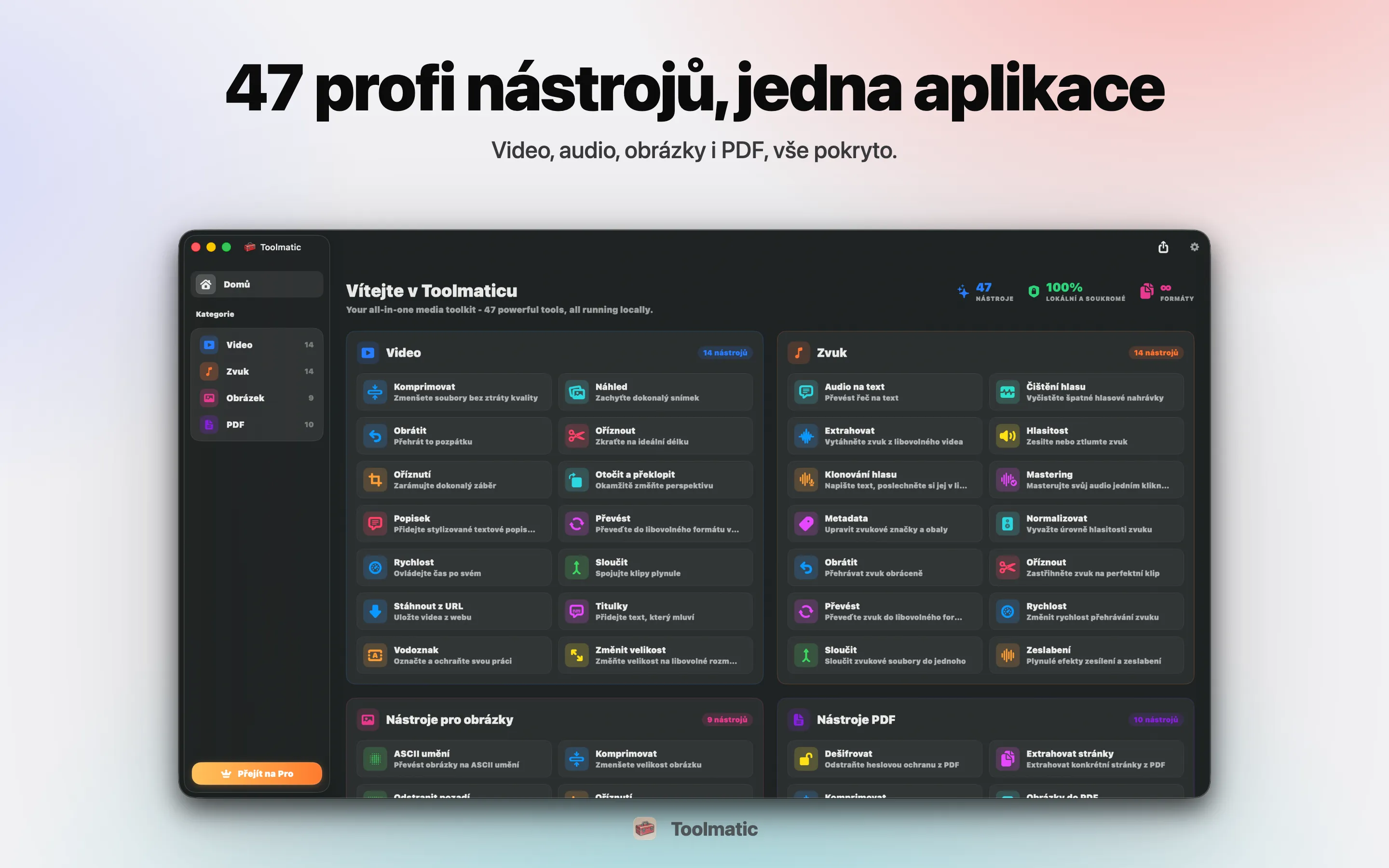 [ PRODUKT, hlavní okno Toolmatic na macOS Sonoma, 2560x1440 ]