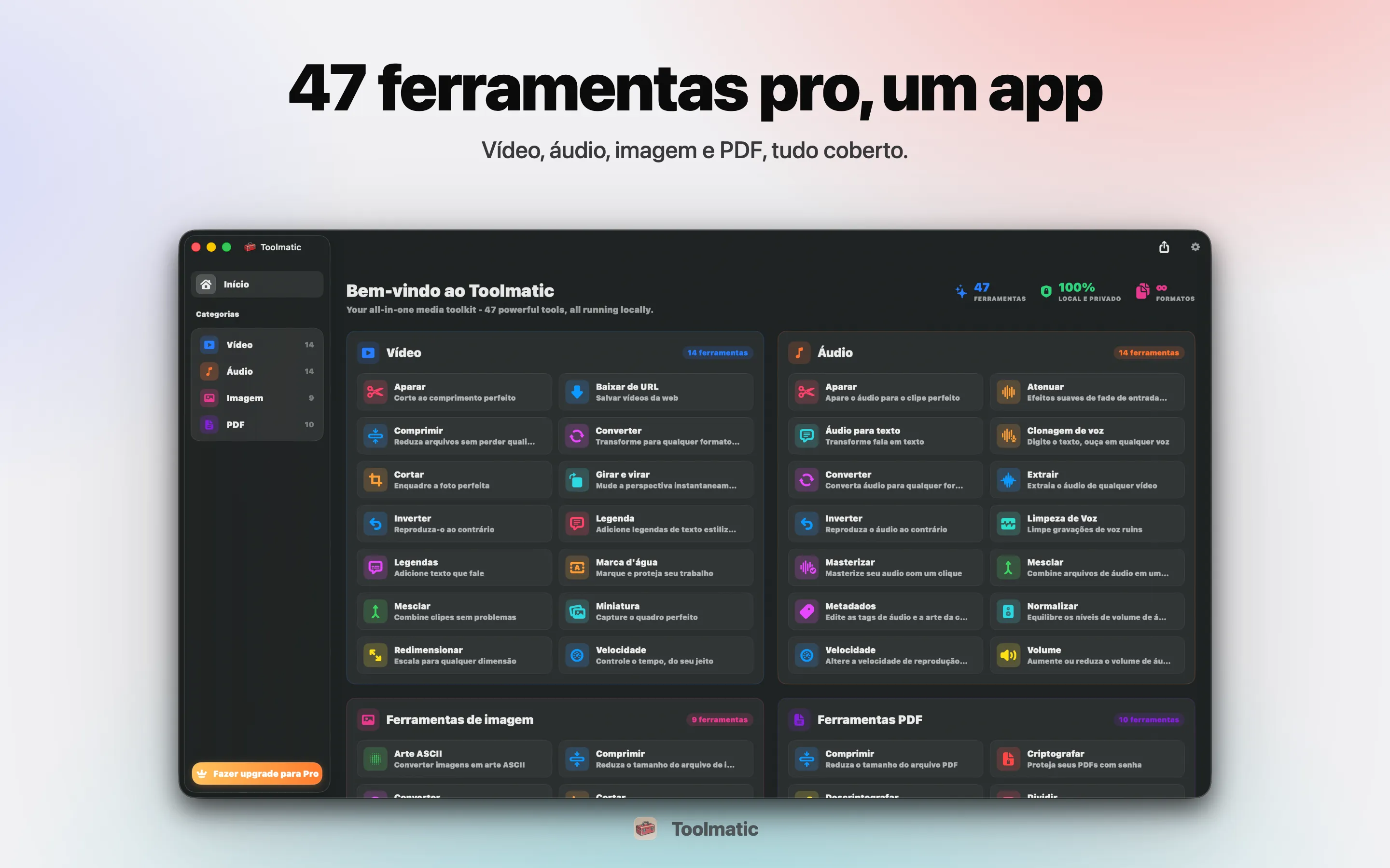 [ IMAGEM DE PRODUTO, janela principal do Toolmatic no macOS Sonoma, 2560x1440 ]